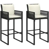 vidaXL Tabouret de bar de jardin avec coussin 2 pcs. noir Poly rotin
