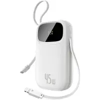 Baseus Batterie externe 20000 mAh EnerFill FC31, 45W, USB-C, Lightning, USB-A, câbles intégrés, affichage LED, blanc