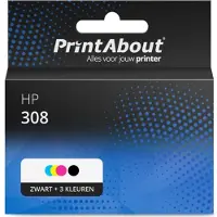 PrintAbout Cartouche compatible pour HP 308 (7FP20/21UE) - Noir + 3 couleurs - Très grande capacité - Multipack
