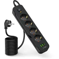 Tech-Protect Pcl4X3 Power Strip Long 2 Usb & 1 Type-C & 4 Socket 200Cm Black