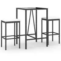 vidaXL Ensemble bar de jardin 3 pièces avec coussins noir Poly rotin