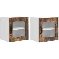 vidaXL Vitrine murale en verre PORTO, 2 pièces, structure en bois imitation chêne fumé