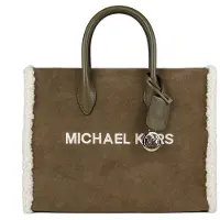 Michael Kors Sacs à main 'Mirella Medium Suede and Faux Shearling Tote Bag' vert