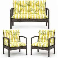 Blomster Lot de 3 coussins pour mobilier en palettes, coussins d’extérieur pour mobilier en rotin, 2x coussin de chaise + 1x coussin de banc, motif citrons