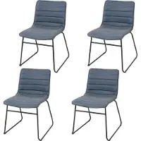 AC-DÉCO Lot de 4 chaises BROOKLYN effet cuir - 55 x 45 x H 47/78cm - Bleu denim
