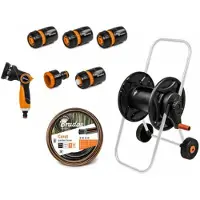 Bradas Kit dévidoir 20m : tuyau 1/2", pistolet 8 fonctions, résistant aux UV & robuste.