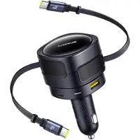 Baseus Enjoyment Max car charger with USB-C+USB-C cables and USB-A+USB-C ports 90W Black