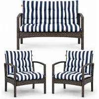 Blomster Lot de 3 coussins pour mobilier en palettes, coussins d’extérieur pour mobilier en rotin, 2x coussin de chaise + 1x coussin de banc, rayures bleu mari