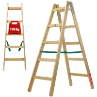 Kadax échelle "Salo", échelle en bois, échelle double jusqu'à 150 kg, 152 cm, 5 marches
