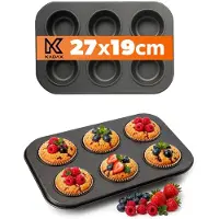 Kadax Moule à muffins, 27 x 19 Plaque à pâtisserie, Moule à pâtisserie anti-adhésif en tôle, Plaque à muffins à 6 compartiments