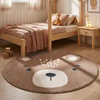 Little Olly Tapis rond lavable pour enfant - Sammy Bear Marron | Ø 140 cm | Rond | Pile courte