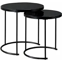 Idimex Lot De 2 Tables D'appoint Leyre Tables Basses Gigognes, Tables À Café Design Industriel, Plateau Rond En Verre Et Cadre Métal, Noir
