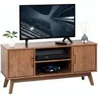 Idimex Meuble Tv Tivoli Banc Télé De 114 Cm Design Vintage Scandinave Nordique 2 Portes Et 2 Niches, En Pin Massif Lasuré Brun Foncé