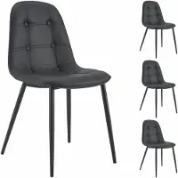 Idimex Lot De 4 Chaises Alvaro Pour Salle À Manger Ou Cuisine Avec 4 Pieds En Métal Noir Et Assise Capitonnée, Revêtement Synthétique Noir