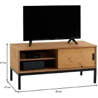 Idimex Meuble Tv Selma Banc Télé De 98 Cm Au Style Industriel Design Vintage Avec 1 Porte Coulissante, En Pin Massif Teinté Brun Clair
