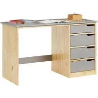 Idimex Bureau Enfant Écolier Junior Emma Pupitre Inclinable Avec 4 Tiroirs En Pin Massif, Naturel Et Lasuré Gris