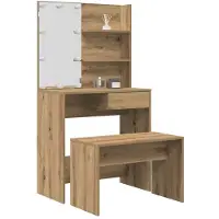 vidaXL Ensemble de coiffeuse avec lampes LED Chêne Artisan Matériau dérivé du bois