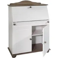 Idimex Bureau Secrétaire David Avec Abattant Rangement Plusieurs Étagères 2 Portes Plan De Travail Rabattable, En Pin Massif Taupe Et Blanc