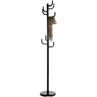 Idimex Porte-manteaux MILA portant pour vêtements sur pied hauteur 174 cm socle rond et 8 crochets, meuble d'entrée en métal laqué noir
