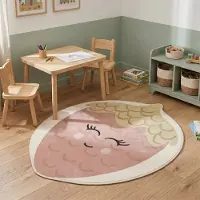 Little Olly Tapis pour enfants lavable – Berry Fraise Rose | Ø 80 cm | Irréguliers | Pile courte