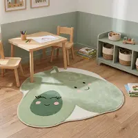 Little Olly Tapis pour enfants lavable – Berry Avocat Vert | Ø 80 cm | Irréguliers | Pile courte