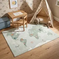 Little Olly Tapis enfant - Globe Menthe | 120x170 cm | Rectangulaire | Pile courte