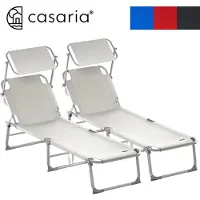 Casaria 2x Transat de jardin Hawaii beige 195x60x30cm pliable