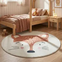 Little Olly Tapis rond lavable pour enfant - Sammy Fox Orange | Ø 100 cm | Rond | Pile courte
