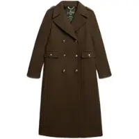 Superdry pour femme. W5011889A Manteau en laine marron à double boutonnage (L), Casuel, Polyester