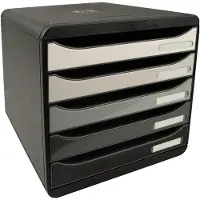 Exacompta Big Box Plus Shades of Grey, 5 tiroirs ouverts A4/A4+/24x32, silencieux, arrêt de sécurité, empilable