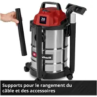 Einhell Aspirateur eau et poussières inox – TC-VC 2045 S – 900 W – Cuve 20 L – Fonction soufflage