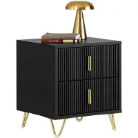 SoBuy Table de nuit , avec 2 tiroirs coulissants, Max. 25KG, 30 x 40 x 47 cm, Noir/Doré