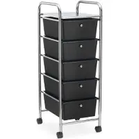 Idimex Caisson Sur Roulettes Gina Chariot Avec 5 Tiroirs En Plastique Noir Et 1 Étagère, Rangement Salle De Bain En Métal Chromé