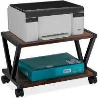 Relaxdays Support pour imprimante , 2 niveaux, chariot pour imprimante, H x l x P : 28 x 44 x 28,5 cm, roulettes, table pour imprimante, marron/noir
