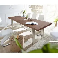 DELIFE Table-à-manger Edge 300x100 XL acacia marron acier inoxydable large Live-Edge