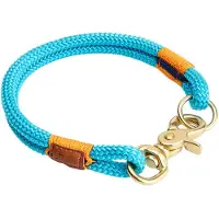Hunter Collier pour chien - - Corde nylon & cuir - Fermoir laiton - bleu