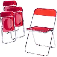En.casa Chaise pliante 'Pornainen' set de 4 pièces structure acier rouge, transparent