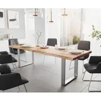 DELIFE Table-à-manger Edge 260x100 XL acacia nature acier inoxydable mince Live-Edge