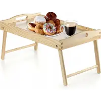 Kadax Table de lit "Solia", en pin, plateau de service, plateau repas, table pour ordinateur portable, incolore