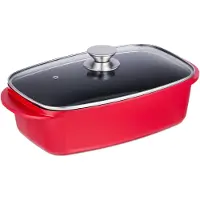 Relaxdays Récipient de cuisson avec couvercle en verre, cocotte de 5 litres, récipient de cuisson universel en aluminium revêtu, pour cuisinières électriques et à gaz, rouge