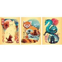 Sonstige Verlage Minipuzzle-Trio 100 Teile - Ukiyo-e Katzenkrieger, Roter Panda & Drache (100 pièces)