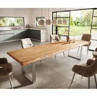 DELIFE Table-à-manger Edge 300x100 XL acacia nature acier inoxydable mince Live-Edge