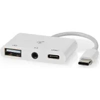 Nedis Adaptateur multiport USB | USB 2.0 | USB-C mâle | USB-A femelle / USB-C femelle / 3,5 mm femelle | 480 Mbps | 0,10 m | Rond | Nickelé | PVC | Blanc | Boîte