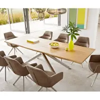 DELIFE Table à manger Edge 260x100x2,5-3 chêne nature cadre croisé rectangle acier inoxydable Live-Edge