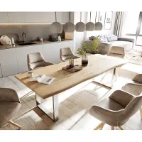 DELIFE Table-à-manger Edge 260x100x2,5-3 chêne nature acier inoxydable mince Live-Edge