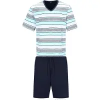 Hajo Pyjama court aqua / bleu foncé / gris chiné / blanc