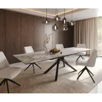 DELIFE Table à manger Edge 200-300x100 céramique Minas mélange blanc-beige cadre croisé rectangulaire noir extensible