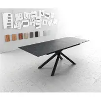 DELIFE Table-à-manger Edge 180-220x100cm Laminam céramique gris pieds milieu croisé noir