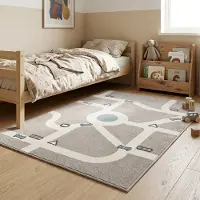 Little Olly Tapis chambre d'enfant - Bowie Highway Taupe | 80x150 cm | Rectangulaire | Pile haute