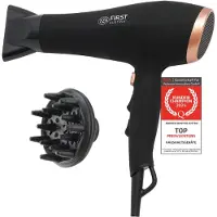 TZS First Austria Sèche-cheveux , 2200 W, ions, coiffage en douceur, 3 niveaux de chaleur et 2 niveaux de ventilation, fonction Cool Shot pratique, diffuseur inclus, noir-rosé